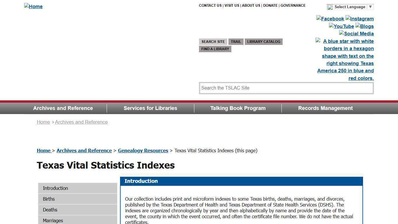 Texas Vital Statistics Indexes | Texas State Library
