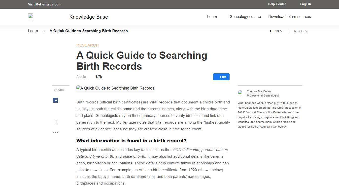 A Quick Guide To Searching Birth Records - MyHeritage Knowledge Base
